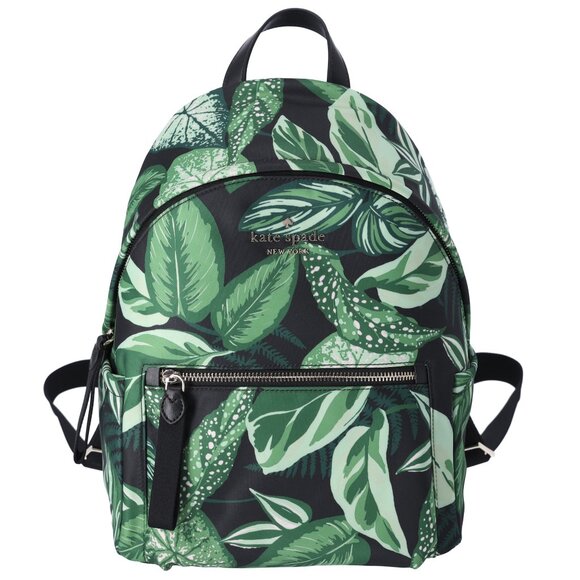 Kate Spade Chelsea Green Fern Foliage Leaves Print Nylon Backpack KH414 - Picture 2 of 5